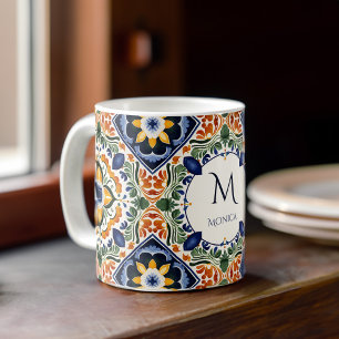 Talavera Azulejo Vintage-Fliesen-Monogramm Kaffeetasse