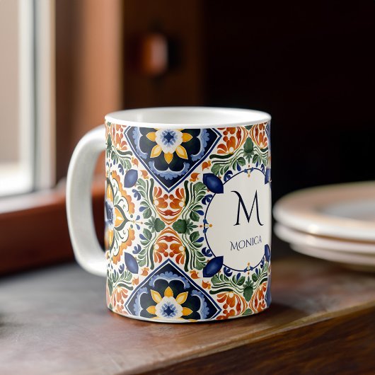 Talavera Azulejo Vintage Kachelmonogramm Kaffeetasse