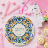 Talavera azulejo Vintages mexikanisches Monogramm Pappteller (Party)