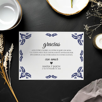 Talavera Black Floral Minimalist Spanish Wedding Dankeskarte