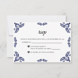 Talavera Black Floral Minimalist Spanish Wedding RSVP Karte