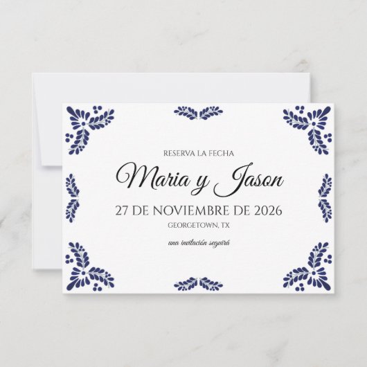 Talavera Black Floral Minimalist Spanish Wedding Save The Date (Vorderseite)