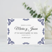 Talavera Black Floral Minimalist Spanish Wedding Save The Date (Stehend Vorderseite)