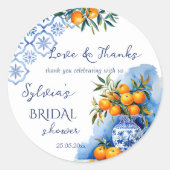 Talavera-blaue Orangen Zitrusfrüchte-Brautparty be Runder Aufkleber (Vorderseite)