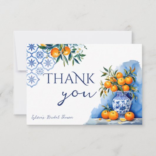 Talavera blue chinoiserie citrus Brautparty Dankeskarte (Vorderseite)