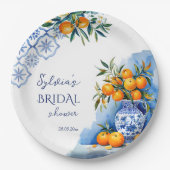 Talavera blue chinoiserie citrus Brautparty Pappteller (Vorderseite)