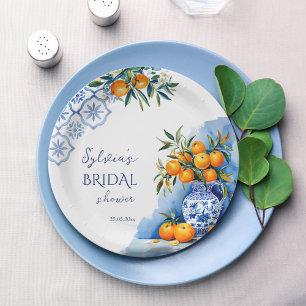Talavera blue chinoiserie citrus Brautparty Pappteller