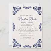 Talavera Blue Floral Minimalist Spanish Wedding Einladung (Vorderseite)
