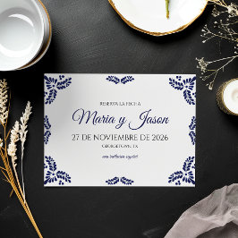 Talavera Blue Floral Minimalist Spanish Wedding Save The Date