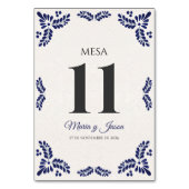 Talavera Blue Floral Minimalist Spanish Wedding Tischnummer (Vorderseite)