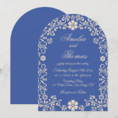 Talavera Blue Floral Vintage Hochzeit Einladung (Vorne/Hinten)