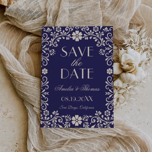 Talavera Blue Mexican Wedding  Save The Date