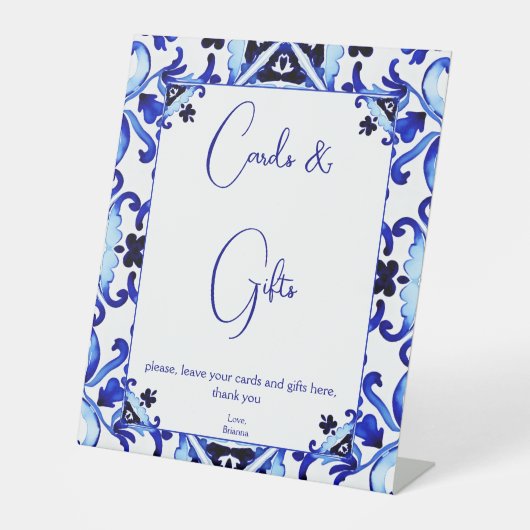 Talavera blue tiles Mexican Brautparty Geschenke Sockelschild (Vorderseite)