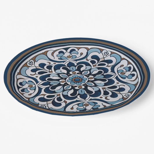 Talavera Blue und Brown Pappteller (Schrägansicht)