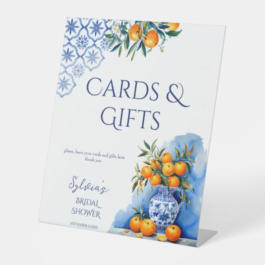 Talavera blue vase citrus Brautparty Geschenke Sockelschild (Vorderseite)