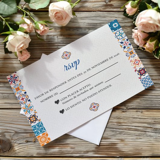Talavera Colorful Floral Fiesta Spanish Wedding RSVP Karte