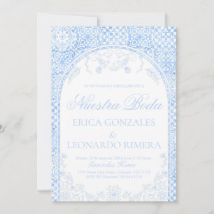 Talavera Dusty Blue Papel Picado Spanische Hochzei Einladung