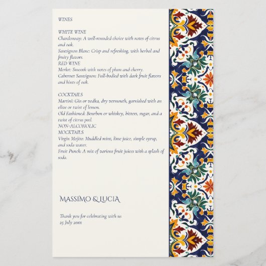 Talavera Fiesta mexikanisches Menü zum mediterrane (Rückseite)