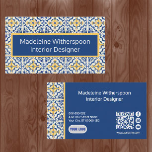 Talavera-Fliesen-Geschäftskarte Blau Gelb QR-Code Visitenkarte