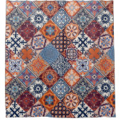 Talavera Fliesen Orange Sky Navy Blau Burgunderrot Duschvorhang (Vorderseite)