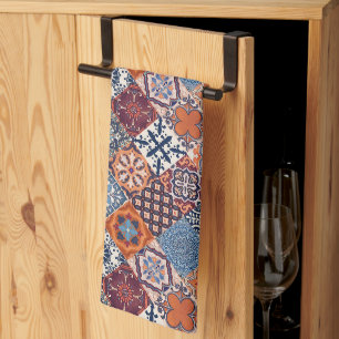 Talavera Fliesen Orange Sky Navy Blau Burgunderrot Geschirrtuch