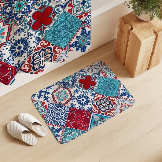 Talavera Fliesen Türkis Denim Blau Rot Weiß Badematte