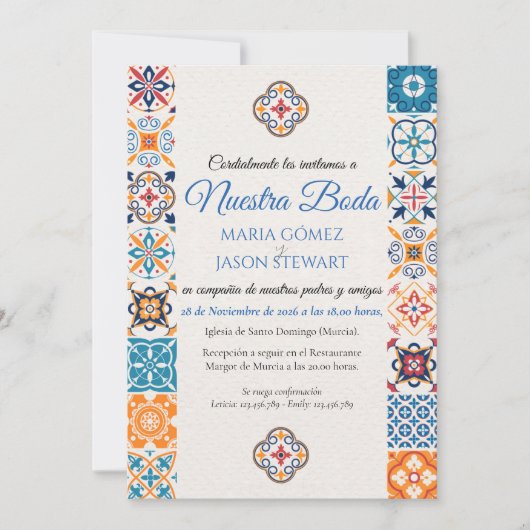 Talavera Floral Fiesta Spanish Wedding Invitation (Vorderseite)