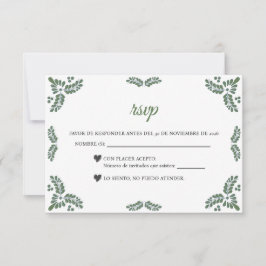 Talavera Green Floral Minimalist Spanish Wedding RSVP Karte