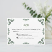 Talavera Green Floral Minimalist Spanish Wedding RSVP Karte (Stehend Vorderseite)