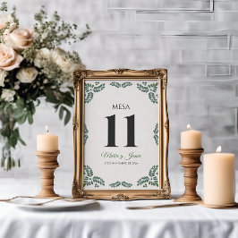Talavera Green Floral Minimalist Spanish Wedding Tischnummer