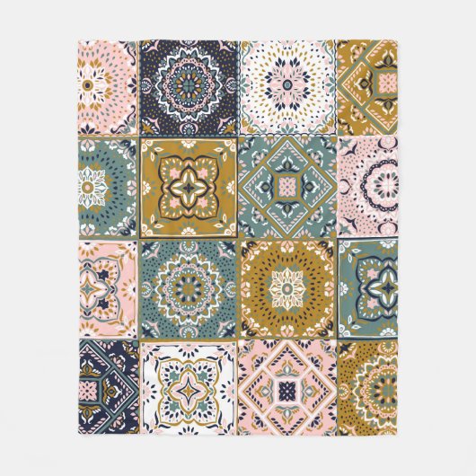 Talavera Indian: Patchwork, ethnisches Mosaik. Fleecedecke (Vorderseite)