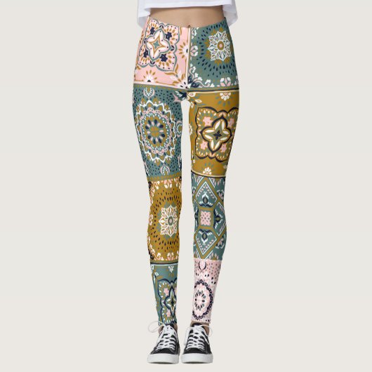 Talavera Indian: Patchwork, ethnisches Mosaik. Leggings (Vorderseite)