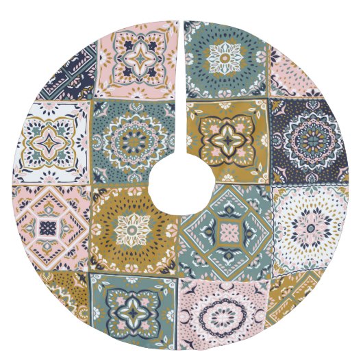 Talavera Indian: Patchwork, ethnisches Mosaik. Polyester Weihnachtsbaumdecke (Vorderseite)