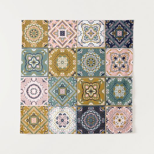 Talavera Indian: Patchwork, ethnisches Mosaik. Wandteppich (Vorderseite (Horizontal))