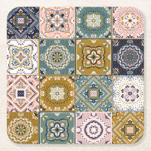 Talavera-Indianer: Patchwork, ethnisches Mosaik. Rechteckiger Pappuntersetzer