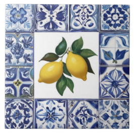 Talavera Lemons - Blue and White Mediterranean Fliese