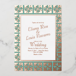 Talavera mexikanische Aquamarine Hochzeit gepresst Folieneinladung