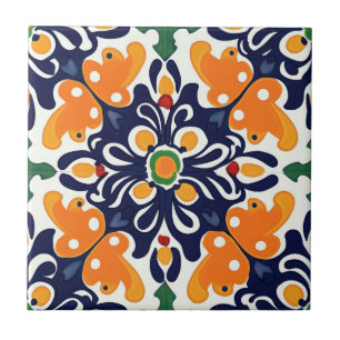 Talavera Nahtlos Blau Orange Mexikanisch Spanisch Fliese