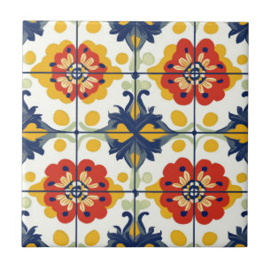 Talavera Nahtlos Blau Rot Gelb Mexikanisch Spanisc Fliese