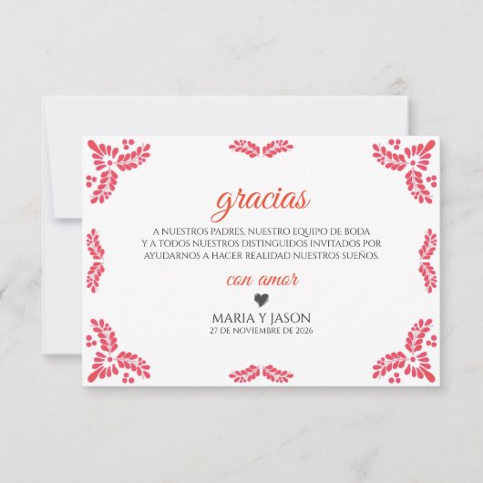 Talavera Orange Floral Minimalist Spanish Wedding Dankeskarte (Vorderseite)