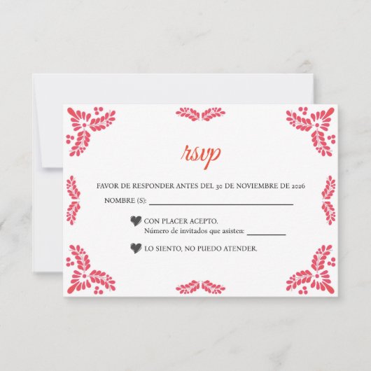 Talavera Orange Floral Minimalist Spanish Wedding RSVP Karte (Vorderseite)