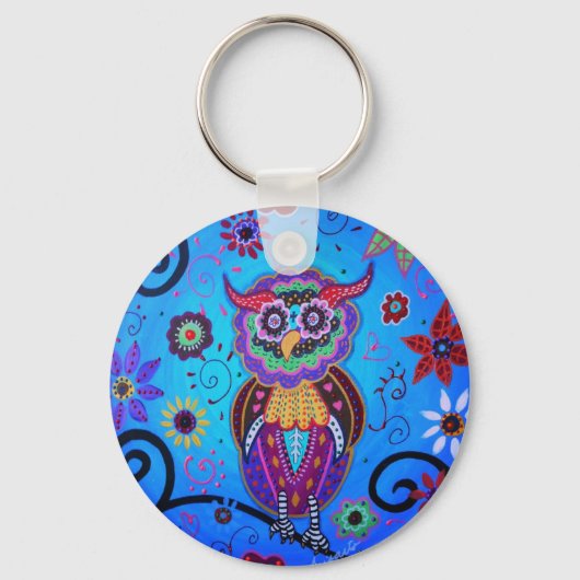 Talavera Owl Mexican Painting Schlüsselanhänger (Vorderseite)