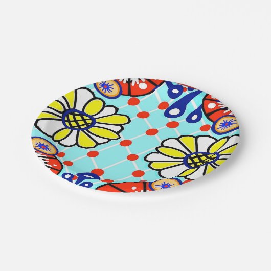 Talavera Paper Plate - Cinco de Mayo - Blume Pappteller (Schrägansicht)