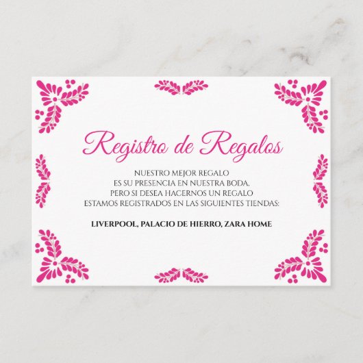 Talavera Pink Floral Minimalist Spanish Wedding Begleitkarte (Vorderseite)