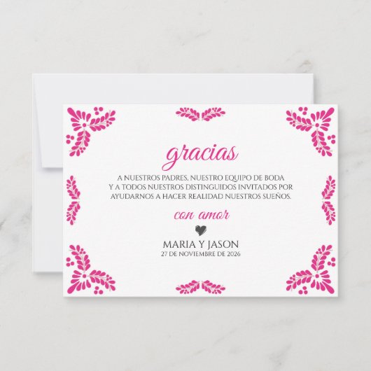 Talavera Pink Floral Minimalist Spanish Wedding Dankeskarte (Vorderseite)