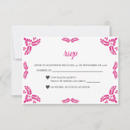 Talavera Pink Floral Minimalist Spanish Wedding RSVP Karte