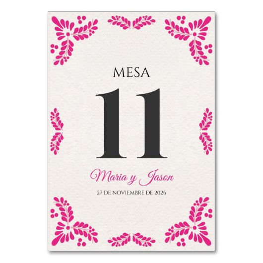 Talavera Pink Floral Minimalist Spanish Wedding Tischnummer (Vorderseite)