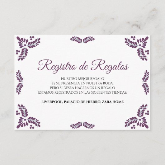 Talavera Purple Floral Minimalist Spanish Wedding Begleitkarte (Vorderseite)