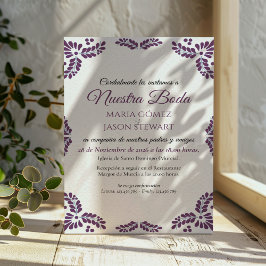 Talavera Purple Floral Minimalist Spanish Wedding Einladung