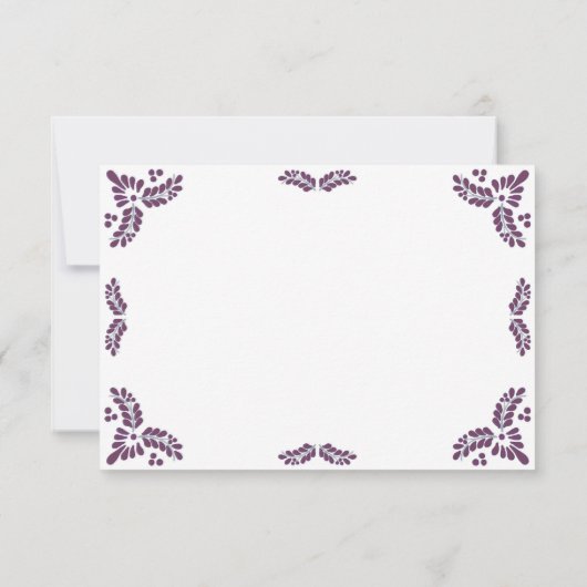 Talavera Purple Floral Minimalist Spanish Wedding RSVP Karte (Rückseite)